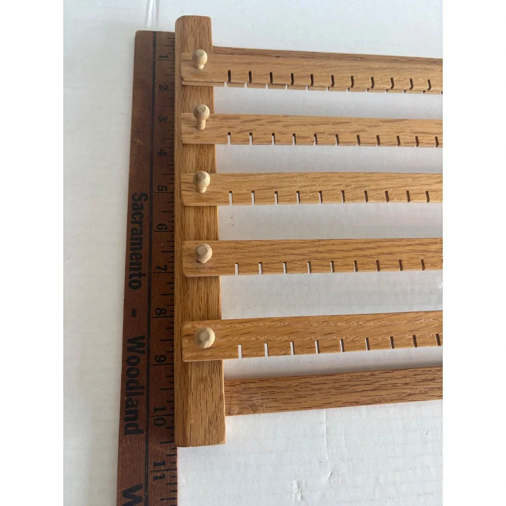 Vintage Oak Wood Wall Mounted Earring Holder Jewelry Organizer Rack 5 Tier Pegs
